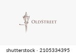 vector graphic illustration logo design for old street with street lights, street lamp in vintage retro style