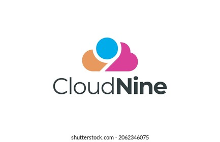 vector graphic illustration logo design for cloud nine, cloud 9, combination a cloud and number 9 with 3 color