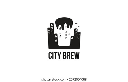 vector graphic illustration logo design for combination a city or urban and brewery or a glass beer