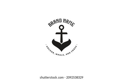 vector graphic illustration logo design for combination cross, whale tail and anchor