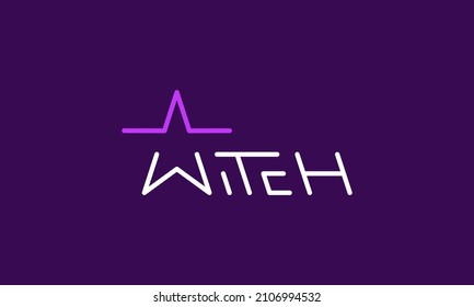 vector graphic illustration logo design for combination typography and pictogram word WITCH with letter W as a star
