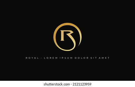 vector graphic illustration logo design for monogram letter R in a circle shape with gold lux style