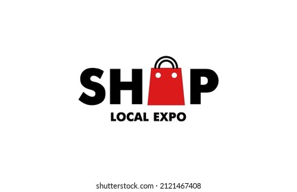 vector graphic illustration logo design for combination typography and pictogram with letter O as a bag shopping