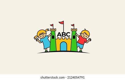 vector graphic illustration logo design for pictogram combination two kids playing with castle toys