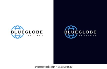 vector graphic illustration logo design for combination pictogram and logotype, blue globe