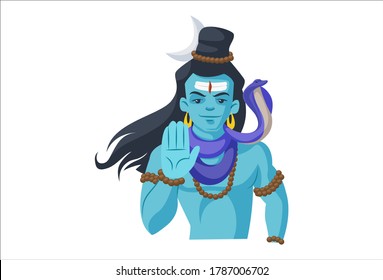 Vector graphic illustration. Lord Shiva is giving blessings. Individually on a white background.	
