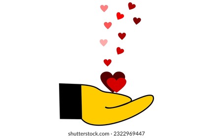 vector graphic illustration of love on the hand. beautiful pink love on the hand.