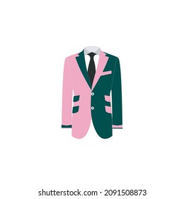 vector graphic illustration of male and female suit clothing models in striped, pink, green, black and blue colors.