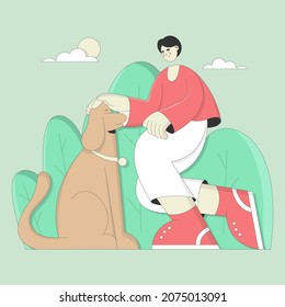 Vector graphic illustration of a man with a dog for web, business or landing page