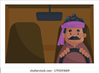 Vector graphic illustration. Man is driving the truck. Individually on white background.