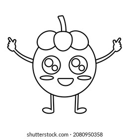 Vector graphic illustration of mangosteen, outline only. Perfect for coloring book.