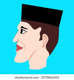 Vector graphic illustration of a man's face in profile wearing a traditional black cap. Featuring thick lines, and cultural representation.