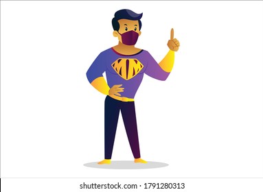 Ilustración gráfica vectorial. El hombre de la máscara está mostrando un dedo. Individualmente sobre un fondo blanco.	