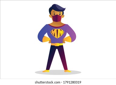 Ilustración gráfica vectorial. El hombre de la máscara está de pie. Individualmente sobre un fondo blanco.	