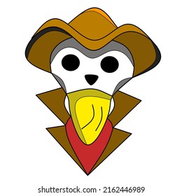 vector graphic illustration of a masked cowboy skull, suitable for stickers, banners, cartoon characters, drawing, mascots.