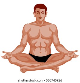 Vector graphic Illustration of a meditating man in yoga position.