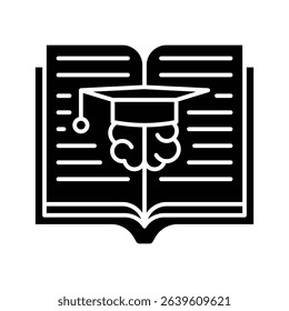 A vector graphic illustration of a mindset education icon, featuring a knowledge book, a graduation cap, and a brain. Ideal for educational materials, personal development content, etc. Solid style.