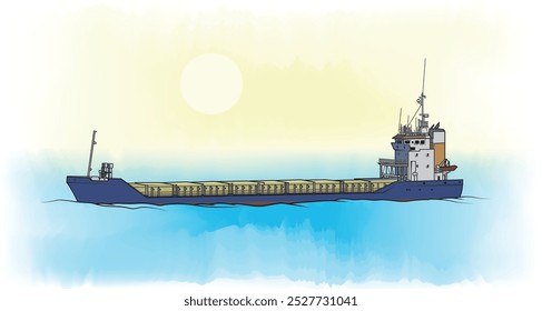 Vector graphic illustration of a modern cargo ship