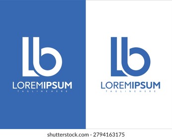 Vector graphic illustration of modern logo design with Loremipsum text and tagline on blue and white backgrounds showcasing creative branding elements and typography styles.