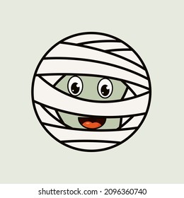 Vector graphic illustration of Mummy Halloween monster faces in circle doodle cartoon character style. 
Perfect for use on stickers, t-shirts, masks, mugs, etc