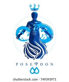 Vector graphic illustration of muscular human, personality and the symbol of limitless created from water wave. Pure water as the most important resource for human activity.