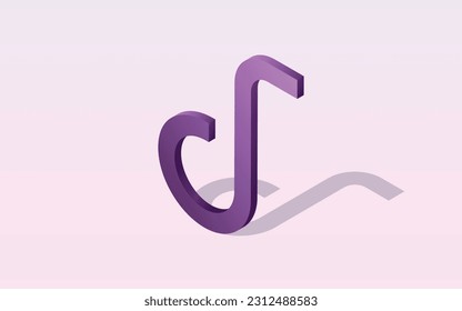 La ilustración vectorial de la notación de hoja de música, los iconos aislados de notas musicales púrpuras con un fondo de gradiente rosado, es muy adecuada para aplicaciones musicales, tonos, música y más.