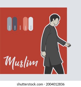 Ilustración gráfica vectorial. un hombre musulmán está haciendo un saludo. Individualmente en un fondo colorido.