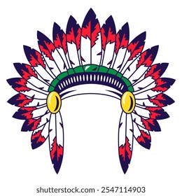 Vector graphic illustration of native American feathered headgear in cartoon style. Ethnic accessory. Headwear for party or carnival. The icon is perfect for web design, decorative elements, print,