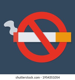 Vector graphic illustration, no smoking sign with a red circle around a cigarette accompanied by a shadow that makes it look more dimensional. perfect for educational designs, icons and stickers.