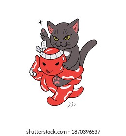 ilustración gráfica vectorial de un pulpo que sostiene un gato, utilizado para diseños de camisetas, pegatinas, ropa, plantillas y otros