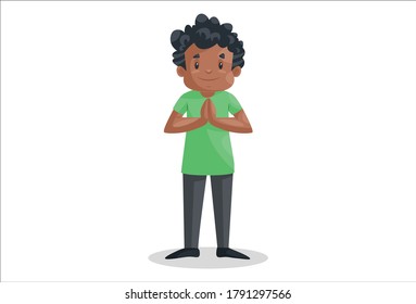 Vector graphic illustration. Office boy with greet. Individually on a white background.