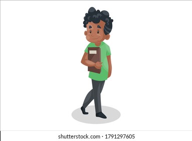  Vector graphic illustration. Office boy is holding a file in hand. Individually on a white background.