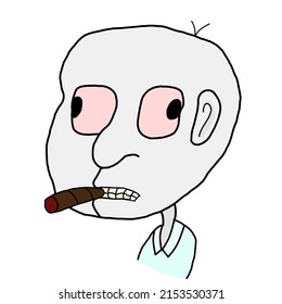 vector graphic illustration of an old man with red eyes and a cigarette