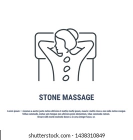 Vector graphic illustration on a white background. Concept icon in line design. Massage stones. Wellness massage. Relaxation. Symbol, sign, logo, label, emblem.