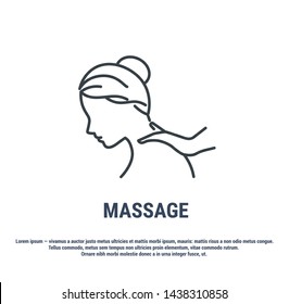 Vector graphic illustration on a white background. Concept icon in line design. Back massage. Massage services. Wellness massage. Relaxation. Symbol, sign, logo, label, emblem.