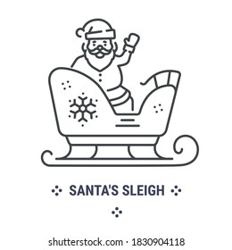 Vector graphic illustration on a white background. Concept icon in linear design. Sleigh of Santa Claus. Symbol, sign, logo, emblem.