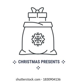 Vector graphic illustration on a white background. Concept icon in linear design. Christmas presents. Symbol, sign, logo, emblem.