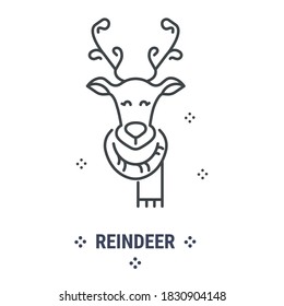 Vector graphic illustration on a white background. Concept icon in linear design. Reindeer. Symbol, sign, logo, emblem.