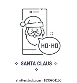 Ilustración gráfica vectorial en un fondo blanco. Icono de concepto en diseño lineal. Charla Santa Claus. Símbolo, signo, logotipo, emblema.