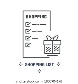 Vector graphic illustration on a white background. Concept icon in linear design. Shopping list. Symbol, sign, logo, emblem.