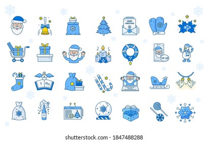 Vector graphic illustration on a white background. Concept colored icon in filled outline design. Christmas set. Symbol, sign, logo, emblem.