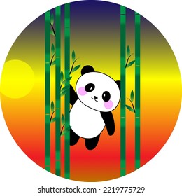 Vector graphic illustration of Panda in the bamboo forest in the afternoon