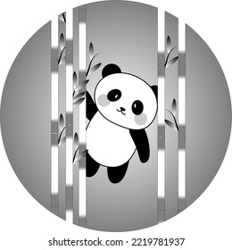 Vector graphic illustration of panda in bamboo forest with black and white shape