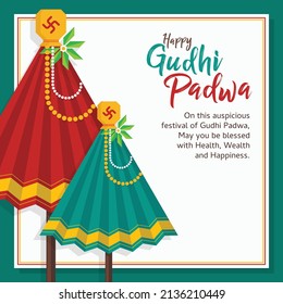 Vector Graphic Illustration Paper Cut Origami Craft Style Art for New Year Morning of Chaitra Month known as Gudhi Padwa, first day of Hindu calendar celebrated as a Gudi Padva, Ugadi; with greetings.