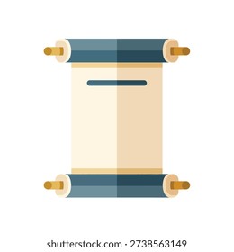 A vector graphic illustration of a parchment scroll with wooden handles on a clean white background for editorial or commercial use