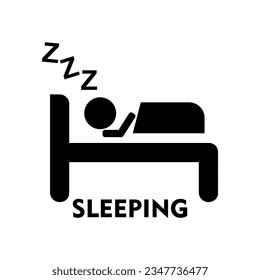 Gráfico vectorial de la ilustración de la persona en la cama. Icono plano del hotel. Señal de refugio de sueño. Aislado en blanco, este vector es perfecto para iconos, afiches, plantillas, decoraciones y signos, etc.