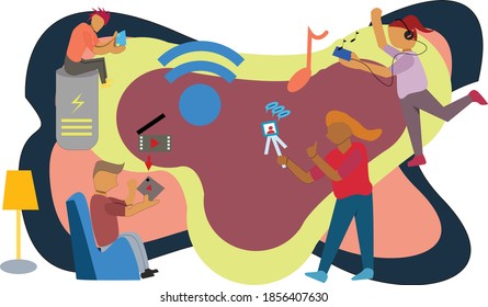 Vector graphic illustration of a person using a cell phone. Lifestyle in modern times using cell phones.