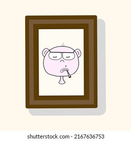 vector graphic illustration of photo frame design with cartoon cute boy with cigarette