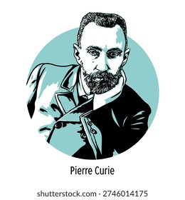 Vector graphic illustration of Pierre Curie (1859–1906), the prominent scientist who co-discovered radium and polonium. Modern design for educational, scientific, and historical projects.