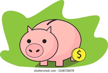Vector graphic illustration of a piggy bank for saving